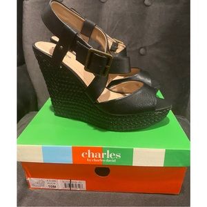 CHARLES by CHARLES DAVID Alicia Black Sandal Braided Platform Wedge